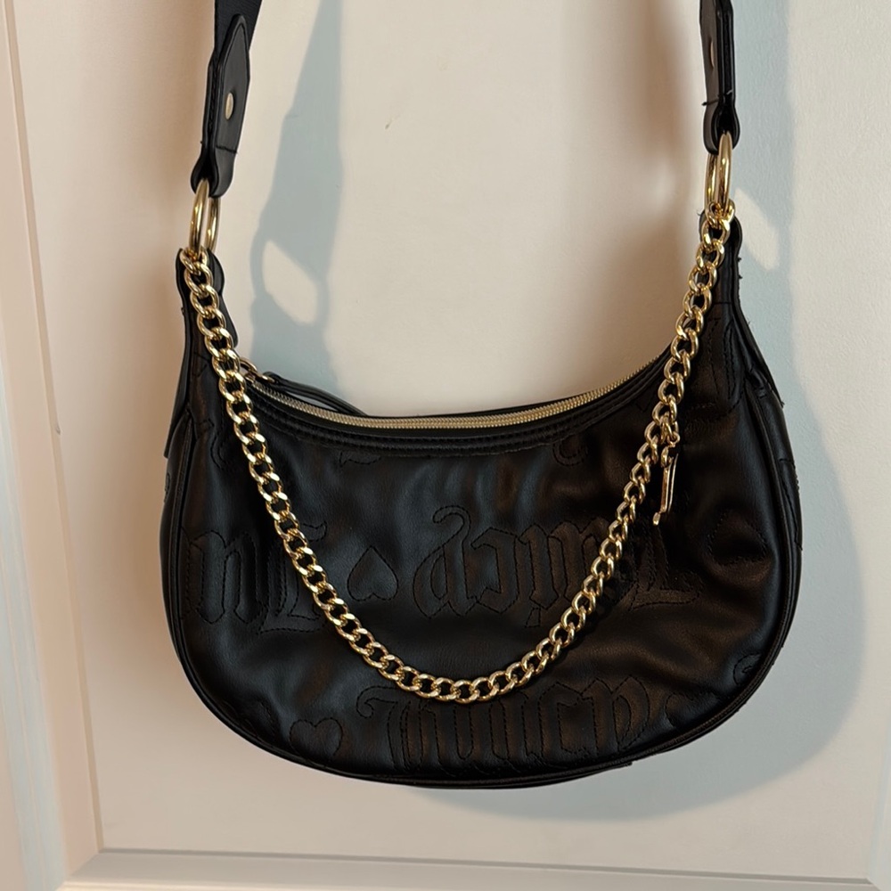 Juicy Couture Black and Gold Crescent Shoulder Bag with Chain Detail